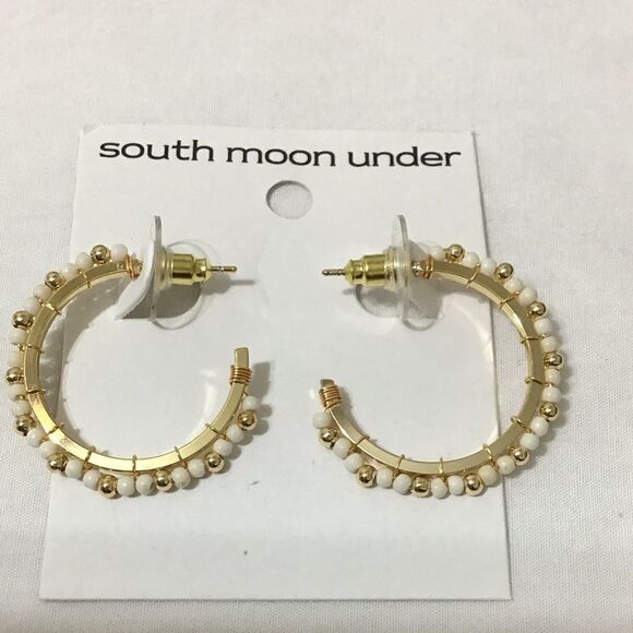 South Moon Under White Hoops Beads Pierced Earrings New With Tag - Picture 1 of 5